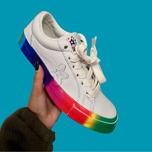Converse x Golf le Fleur White Sneakers with Rainbow Sole